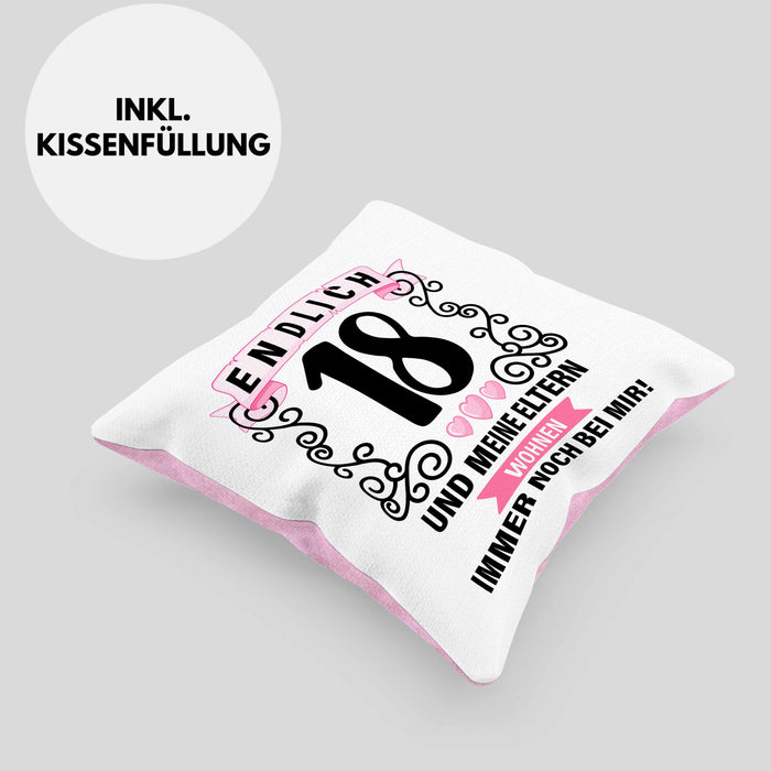 18er Geburtstag Kissen mit Füllung 40x40 Geschenk Mädchen Jungen Geschenkidee Lustig Spruch 18 Geschenke Geschenkideen zum 18 Bday 18. (Grau) Rosa Trendation