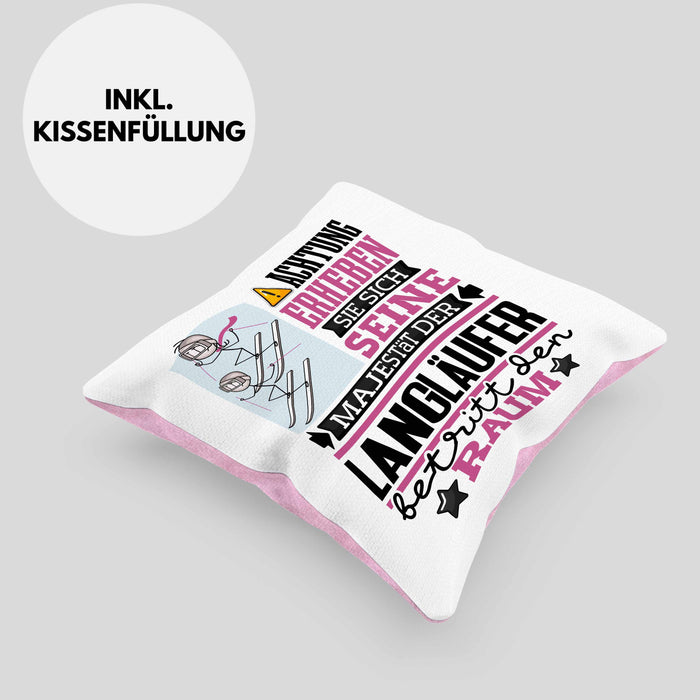 Langläufer Geschenk Kissen mit Füllung 40x40 Lustiger Spruch Erheben Sie Sich Der Langläufer Betritt den Raum (Grau) Rosa Trendation
