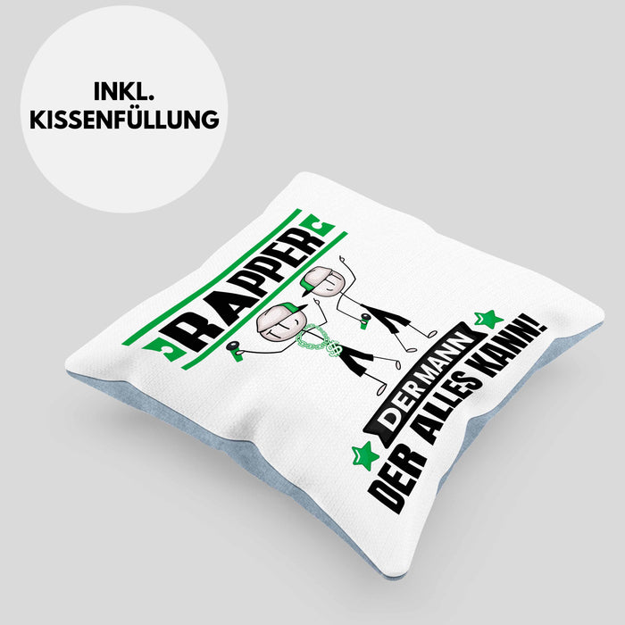 Rapper Kissen mit Füllung 40x40 Geschenk für Rapper Der Mann Der Alles Kann Geschenkidee zum Geburtstag (Grau) Blau Trendation
