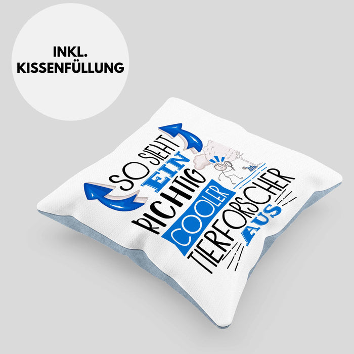 Tierforscher Kissen mit Füllung 40x40 So Sieht Ein Richtig Cooler Tierforscher Aus Geschenk Lustiger Spruch Geschenkidee (Grau) Blau Trendation