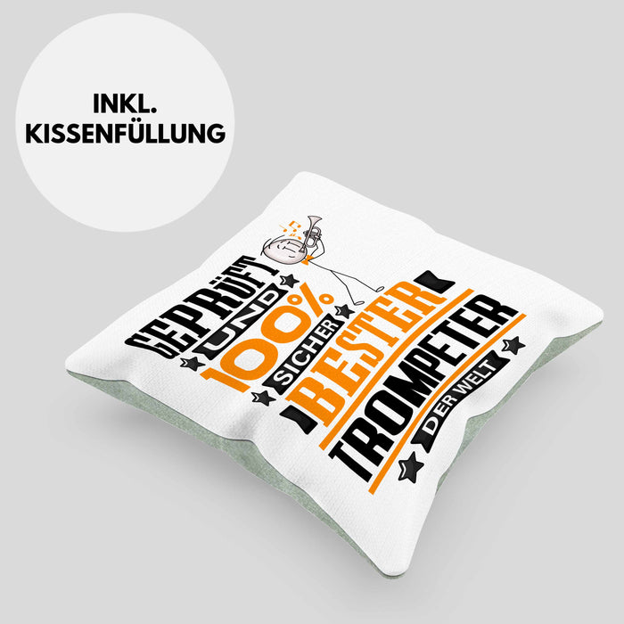 Trompeter Geschenk Lustiger Spruch für Trompeter Geschenkidee Bester Trompeter Der WeltKissen mit Füllung 40x40 (Grau) Grün Trendation