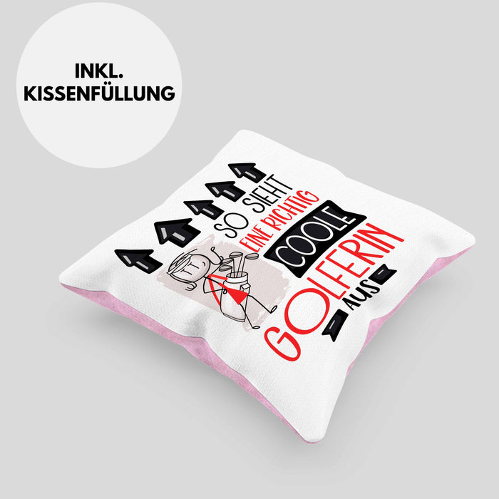 Golferin Geschenk Kissen mit Füllung 40x40 Lustig Geschenkidee für Golferin Geburtstag So Sieht Eine Richtig Coole Golferin Aus Frauen Spruch (Grau) Rosa Trendation