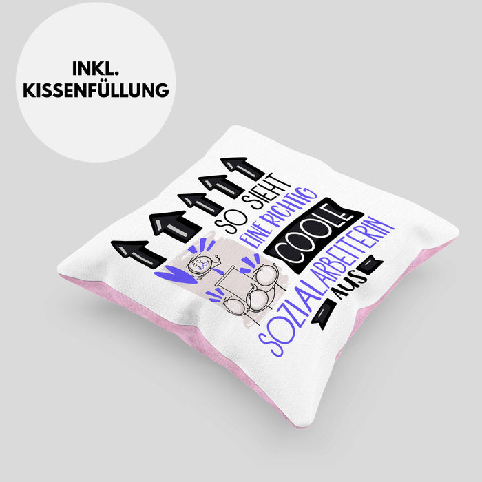 Sozialarbeiterin Geschenk Kissen mit Füllung 40x40 Geschenkidee für Sozialarbeiterin Geburtstag Weihnachten Spruch So Sieht Eine Richtig Coole Sozialarbeiterin Aus (Grau) Rosa Trendation