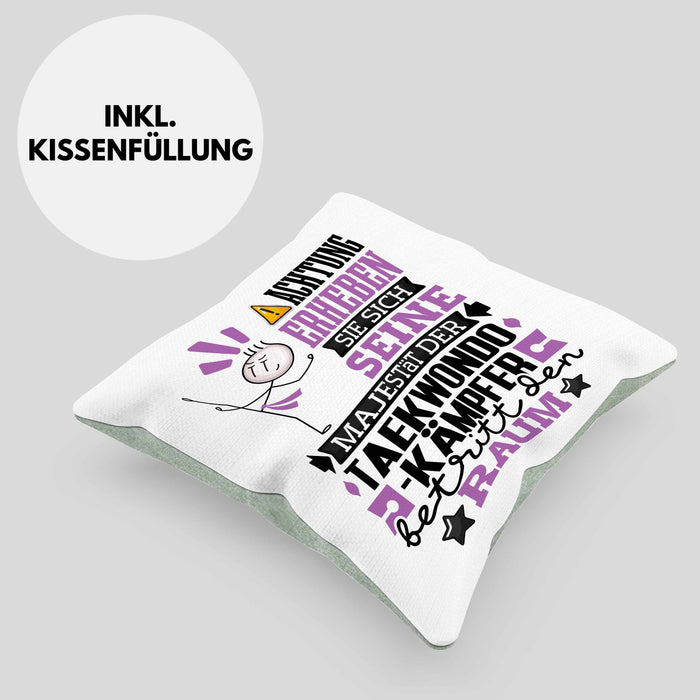 Taekwondo-Kämpfer Geschenk Kissen mit Füllung 40x40 Lustiger Spruch Erheben Sie Sich Der Taekwondo-Kämpfer Betritt den Raum (Grau) Grün Trendation