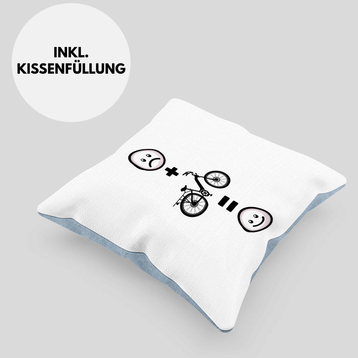 E-bike Kissen mit Füllung 40x40 Geschenk für E-Bike fahrer Geburtstag Lustige Geschenkidee :( + E-Bike = :) (Grau) Blau Trendation