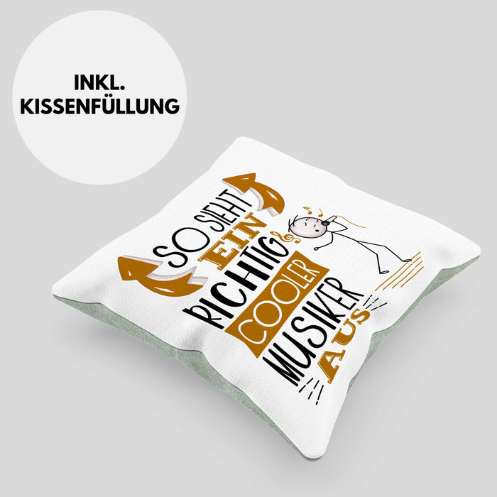 Musiker Kissen mit Füllung 40x40 Geschenk So Sieht Ein RIchtig Cooler Musiker Aus Geschenkidee Lustiger Spruch Geburtstag Musiklehrer (Grau) Grün Trendation