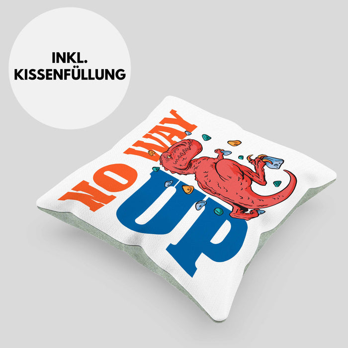 Bouldern Kissen mit Füllung 40x40 für Kletterfans mit Dino-T-Rex Grafik "No Way Up" (Grau) Grün Trendation