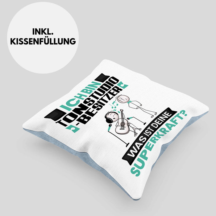 Tonstudio-Besitzer Kissen mit Füllung 40x40 Geschenk für Tonstudio-Besitzer Geburtstag Lustiger Spruch Was Ist Deine Superkraft (Grau) Blau Trendation