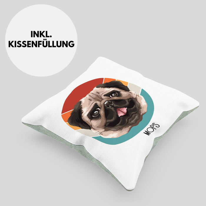 Mops Besitzer Kissen mit Füllung 40x40 Geschenk Lustiger Spruch Geschenkidee Mops Mama Papa (Grau) Grün Trendation