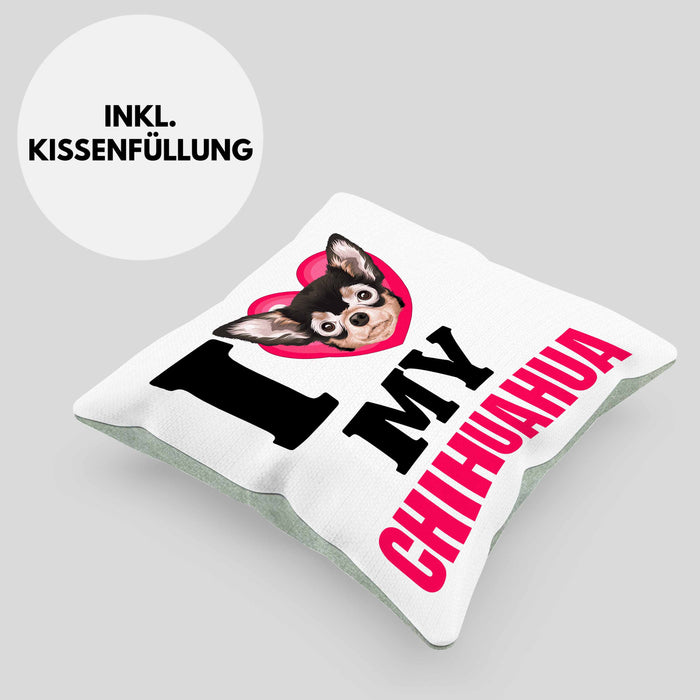 Chihuahua Besitzerin Kissen mit Füllung 40x40 Geschenk Lustiger Spruch Geschenkidee I Love My Chihuahua (Grau) Grün Trendation