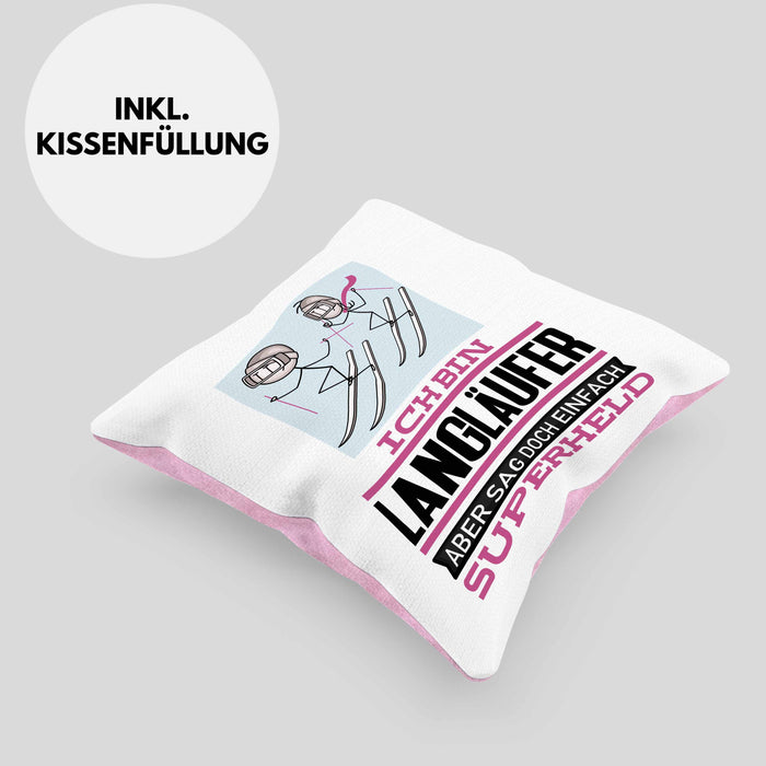 Langläufer Geschenk Kissen mit Füllung 40x40 Ich Bin Langläufer Aber Sag Doch Einfach Superheld Lustige Geschenkdiee für Langläufer (Grau) Rosa Trendation