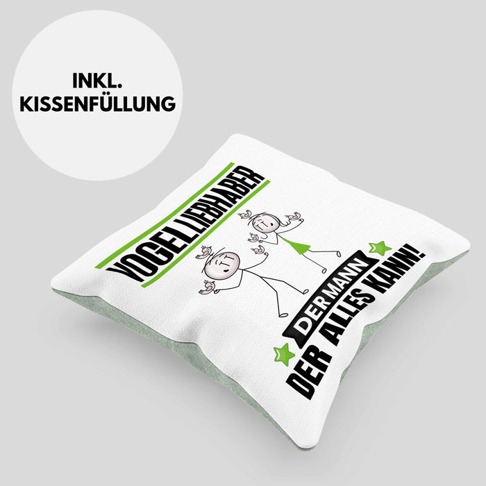 Vogelliebhaber Kissen mit Füllung 40x40 Geschenk für Vogelliebhaber Der Mann Der Alles Kann Geschenkidee zum Geburtstag (Grau) Grün Trendation