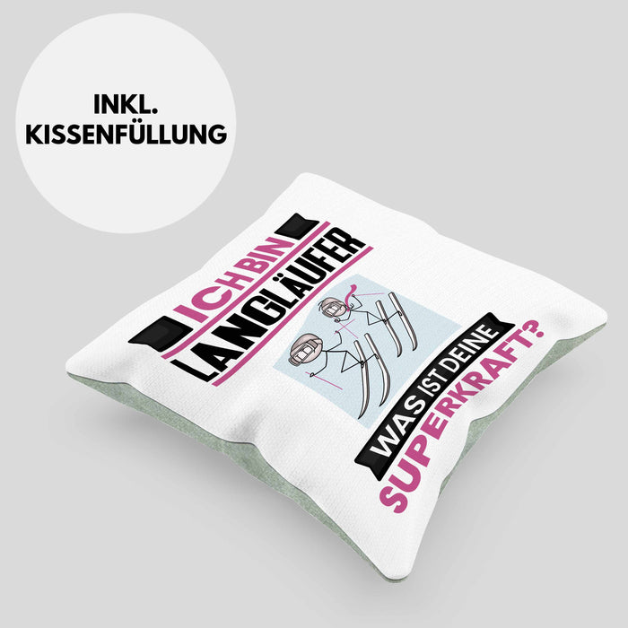 Langläufer Kissen mit Füllung 40x40 Geschenk für Langläufer Geburtstag Lustiger Spruch Was Ist Deine Superkraft (Grau) Grün Trendation