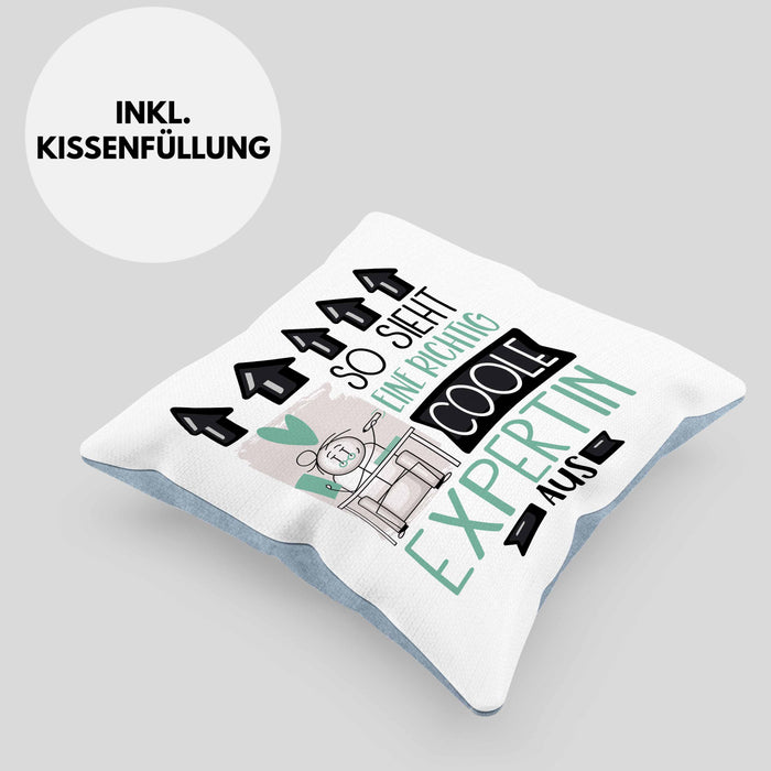 Expertin Geschenk Kissen mit Füllung 40x40 Lustig Geschenkidee für Expertin Geburtstag So Sieht Eine Richtig Coole Expertin Aus Frauen Spruch (Grau) Blau Trendation