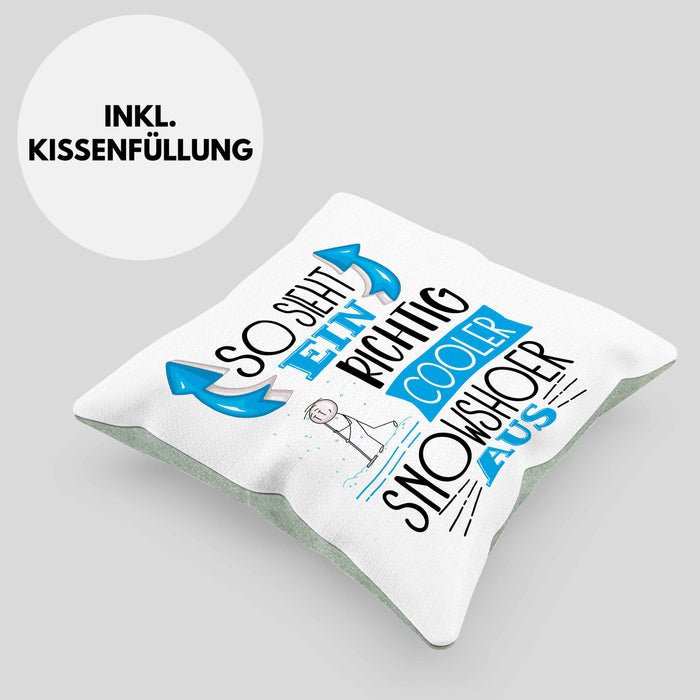 So Sieht Ein Richtig Cooler Snowshoer Aus Geschenk Kissen mit Füllung 40x40 Lustiger Spruch Geschenkidee (Grau) Grün Trendation