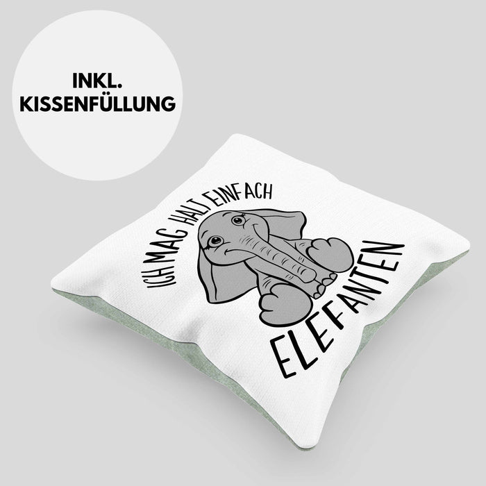 Elefant Kissen mit Füllung 40x40 Geschenk Für Elefanten-Liebhaber Geschenkidee Ich Mag Halt Einfach Elefanten (Grau) Grün Trendation