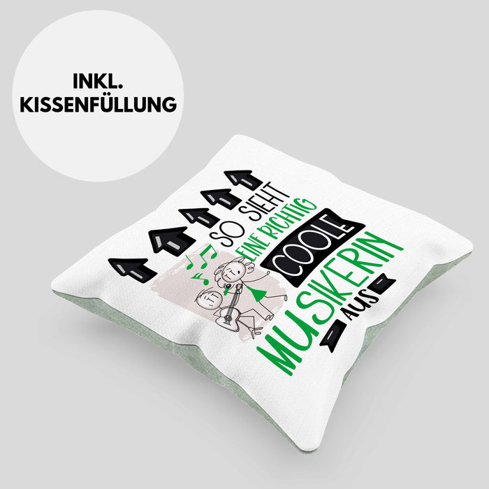 Musikerin Geschenk Kissen mit Füllung 40x40 Lustig Geschenkidee für Musikerin Geburtstag So Sieht Eine Richtig Coole Musikerin Aus Frauen Spruch (Grau) Grün Trendation