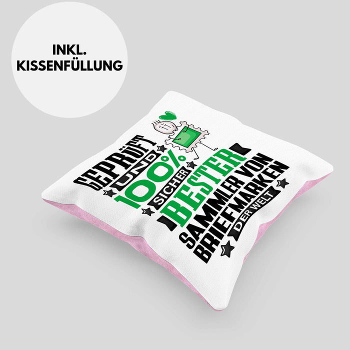 SammlervonBriefmarken Geschenk Lustiger Spruch für SammlervonBriefmarken Geschenkidee Bester SammlervonBriefmarken Der WeltKissen mit Füllung 40x40 (Grau) Rosa Trendation