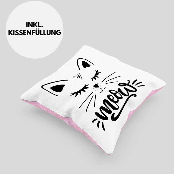 Katzen-Besitzerin Kissen mit Füllung 40x40 Geschenk Meow Katze Geschenkidee Miau Katzen Mama (Grau) Rosa Trendation