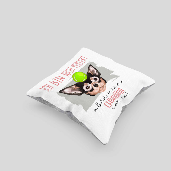 Chihuahua Besitzer Kissen mit Füllung 40x40 Geschenk Lustiger Spruch Geschenkidee Besitzerin Ich Bin Nicht toll Aber Mein Chihuahua Ist Es (Grau) Grau Trendation