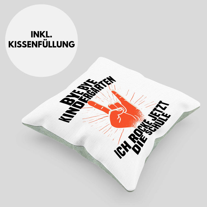 Kita Abgänger 2024 Schulstart Kissen mit Füllung 40x40 Geschenk Jungen Einschulung Schulanfang Erster Schultag (Grau) Grün Trendation