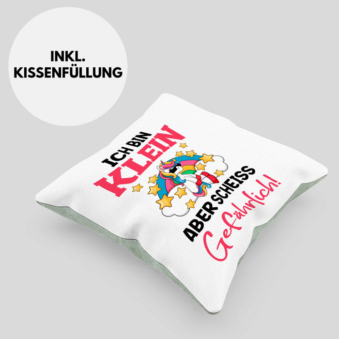 Klein Aber Sch Gefährlich Lustige Einhorn Kissen mit Füllung 40x40 mit Spruch Geschenkidee Einhornfans Sprüche Frauen (Grau) Grün Trendation