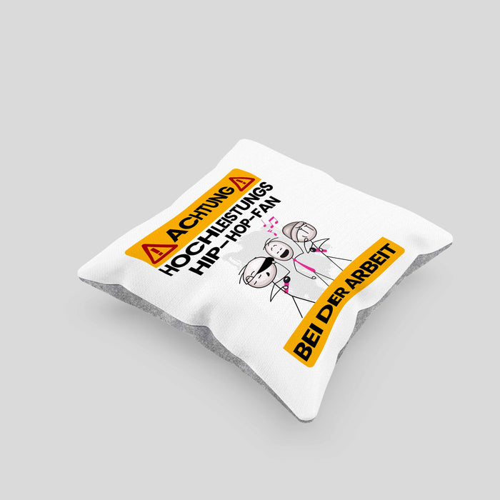 Hip-Hop-Fan Kissen mit Füllung 40x40 Geschenk Lustiger Spruch Geschenkidee für Hip-Hop-Fan Achtung Hochleistungs Hip-Hop-Fan Bei Der Arbeit (Grau) Grau Trendation