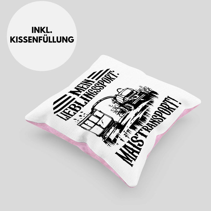 Lieblingssport Maistransport Kissen mit Füllung 40x40 Geschenk Landwirt Bauer Geschenkidee Landwirtschaft Häferl (Grau) Rosa Trendation