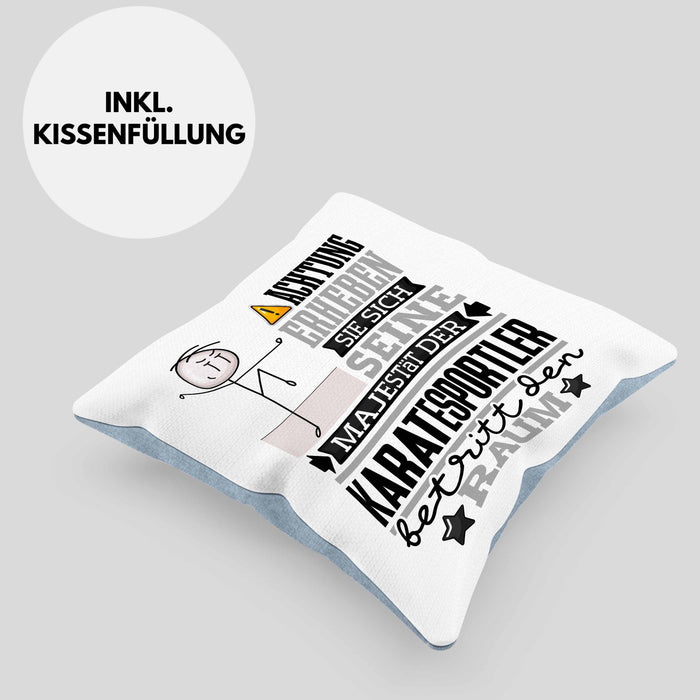 Karatesportler Geschenk Kissen mit Füllung 40x40 Lustiger Spruch Erheben Sie Sich Der Karatesportler Betritt den Raum (Grau) Blau Trendation