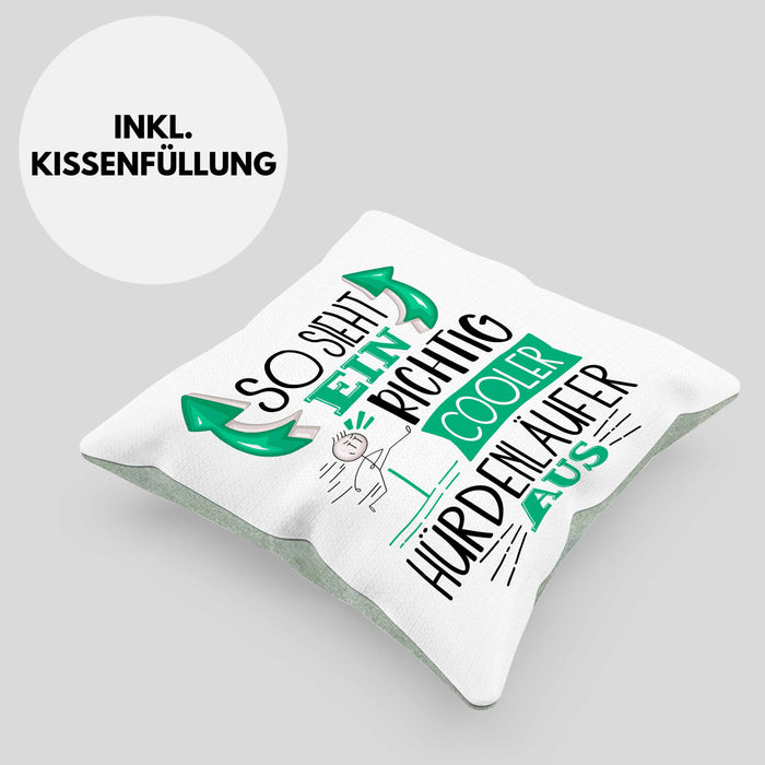 So Sieht Ein Richtig Cooler Hürdenläufer Aus Geschenk Kissen mit Füllung 40x40 Lustiger Spruch Geschenkidee (Grau) Grün Trendation