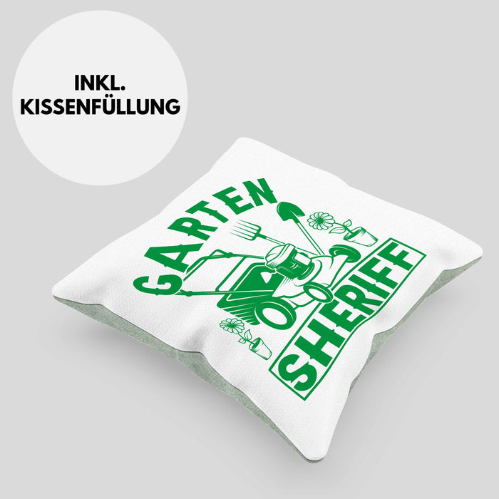 Gärtner Geschenk Kissen mit Füllung 40x40 Garten-Sheriff Geschenkidee Garten-Pflege (Grau) Grün Trendation