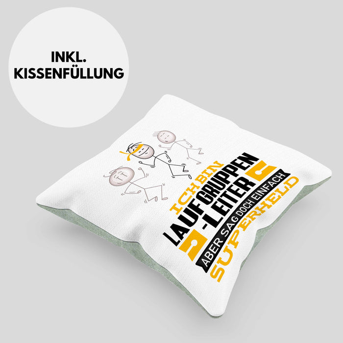 Laufgruppenleiter Geschenk Kissen mit Füllung 40x40 Ich Bin Laufgruppenleiter Aber Sag Doch Einfach Superheld Lustige Geschenkdiee für Laufgruppenleiter (Grau) Grün Trendation