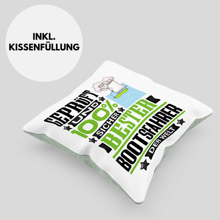 Bootsfahrer Geschenk Lustiger Spruch für Bootsfahrer Geschenkidee Bester Bootsfahrer Der WeltKissen mit Füllung 40x40 (Grau) Grün Trendation