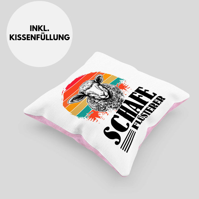 Schaf Kissen mit Füllung 40x40 Geschenk für Schaf-Hirte Schaf Flüsterer Geschenkdiee (Grau) Rosa Trendation