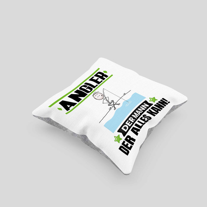 Angler Kissen mit Füllung 40x40 Geschenk für Angler Der Mann Der Alles Kann Geschenkidee zum Geburtstag (Grau) Grau Trendation