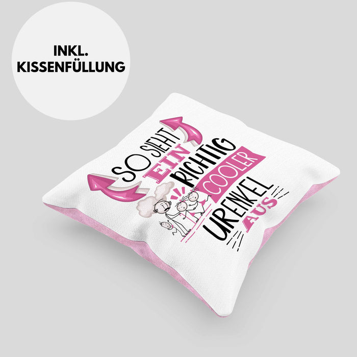 Urenkel Kissen mit Füllung 40x40 Geschenk So Sieht Ein RIchtig Cooler Urenkel Aus Geschenkidee Lustiger Spruch Geburtstag (Grau) Rosa Trendation