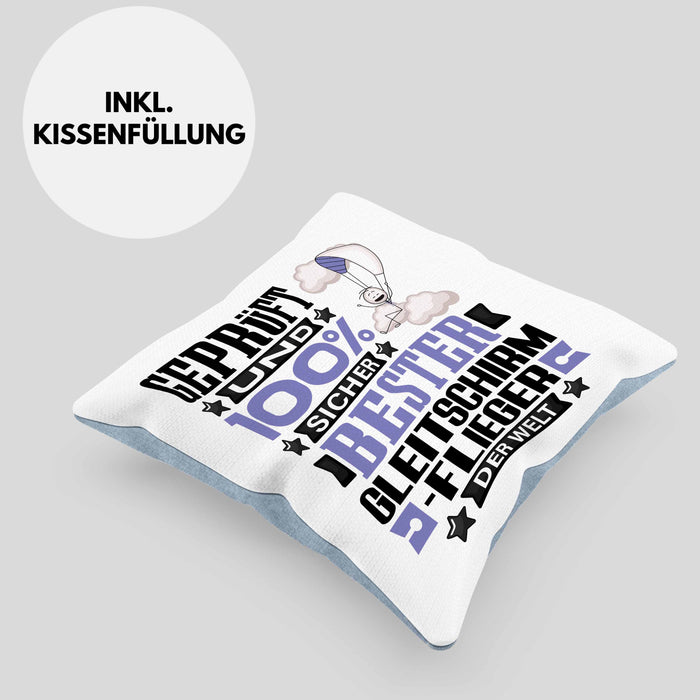 Gleitschirmflieger Geschenk Lustiger Spruch für Gleitschirmflieger Geschenkidee Bester Gleitschirmflieger Der WeltKissen mit Füllung 40x40 (Grau) Blau Trendation