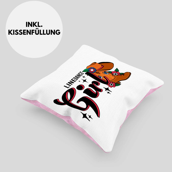 Line Dance Girl Kissen mit Füllung 40x40 Geschenk Spruch Linedance KafffeeKissen mit Füllung 40x40 Spruch (Grau) Rosa Trendation