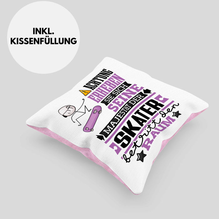 Skater Geschenk Kissen mit Füllung 40x40 Lustiger Spruch Erheben Sie Sich Der Skater Betritt den Raum (Grau) Rosa Trendation