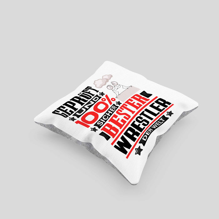 Wrestler Geschenk Lustiger Spruch für Wrestler Geschenkidee Bester Wrestler Der WeltKissen mit Füllung 40x40 (Grau) Grau Trendation