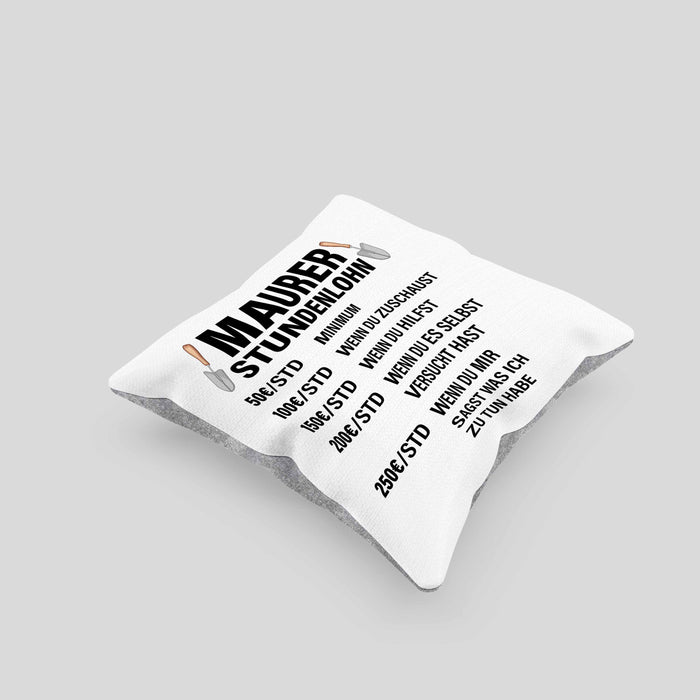 Maurer Kissen mit Füllung 40x40 Geschenk Mit Spruch Maurer Geschenkidee Lustig Männer Stundenlohn (Grau) Grau Trendation