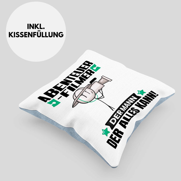 Abenteuerfilmer Kissen mit Füllung 40x40 Geschenk für Abenteuerfilmer Der Mann Der Alles Kann Geschenkidee zum Geburtstag (Grau) Blau Trendation