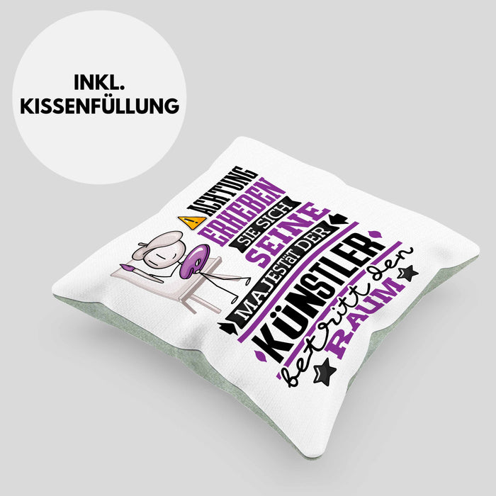 Künstler Geschenk Kissen mit Füllung 40x40 Lustiger Spruch Erheben Sie Sich Der Künstler Betritt den Raum (Grau) Grün Trendation