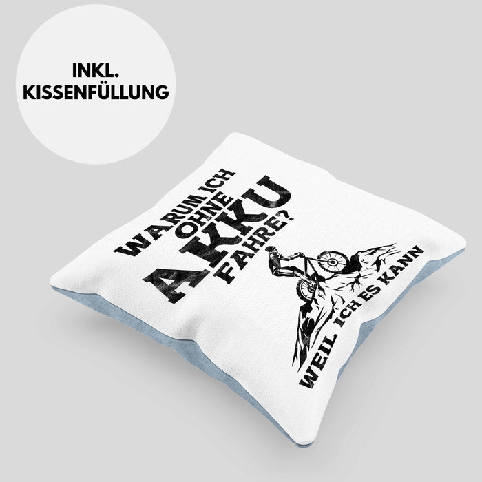 Lustige Geschenkidee Radfahrer Kissen mit Füllung 40x40 Anti-E-Bike Spruch (Grau) Blau Trendation