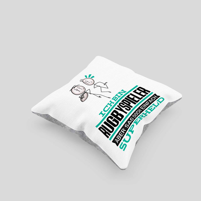 Rugbyspieler Geschenk Kissen mit Füllung 40x40 Ich Bin Rugbyspieler Aber Sag Doch Einfach Superheld Lustige Geschenkdiee für Rugbyspieler (Grau) Grau Trendation