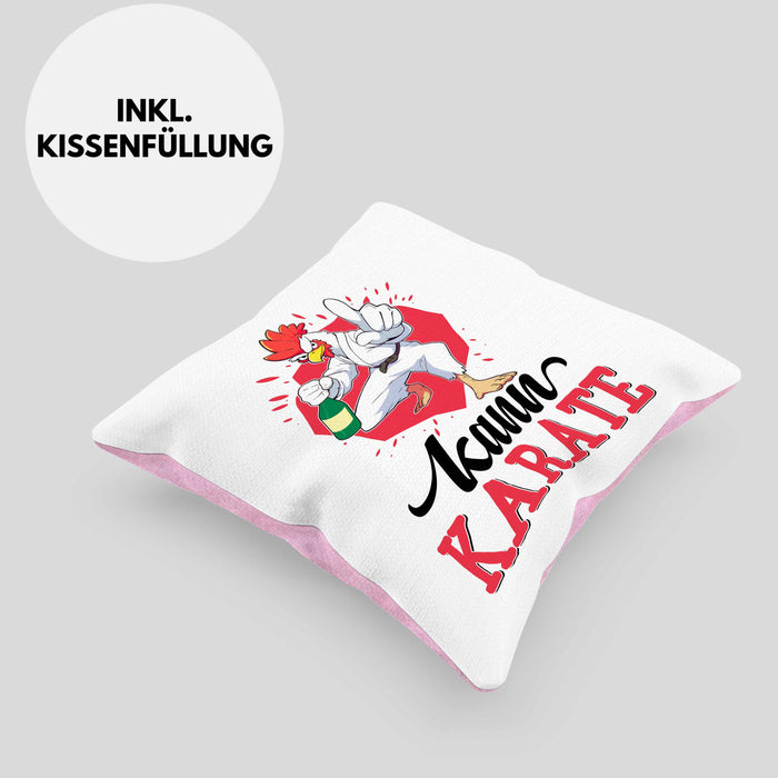 Huhn Kissen mit Füllung 40x40 Geschenk Huhn Kann Karate Geschenkidee Humor (Grau) Rosa Trendation