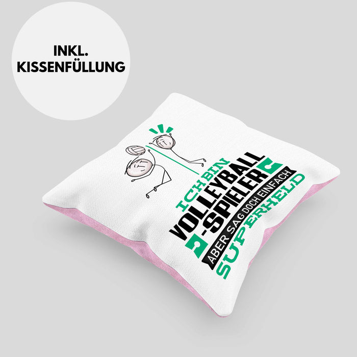 Volleyballspieler Geschenk Kissen mit Füllung 40x40 Ich Bin Volleyballspieler Aber Sag Doch Einfach Superheld Lustige Geschenkdiee für Volleyballspieler (Grau) Rosa Trendation