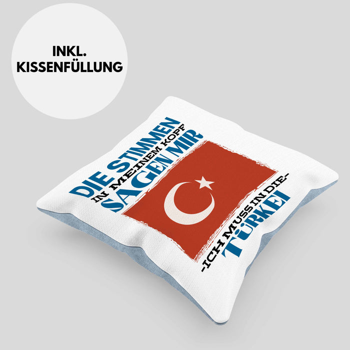 Türkei Kissen mit Füllung 40x40 Urlaub Heimat Geschenk Spruch Türke Geschenkidee (Grau) Blau Trendation