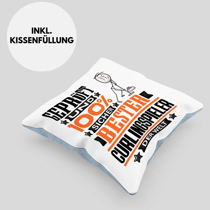 Curlingspieler Geschenk Lustiger Spruch für Curlingspieler Geschenkidee Bester Curlingspieler Der WeltKissen mit Füllung 40x40 (Grau) Blau Trendation