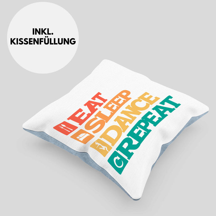 Lustige Tänzer Kissen mit Füllung 40x40 Geschenk für Tanzbegeisterte Tanzlehrer Grafik Eat Sleep Dance Repeat (Grau) Blau Trendation